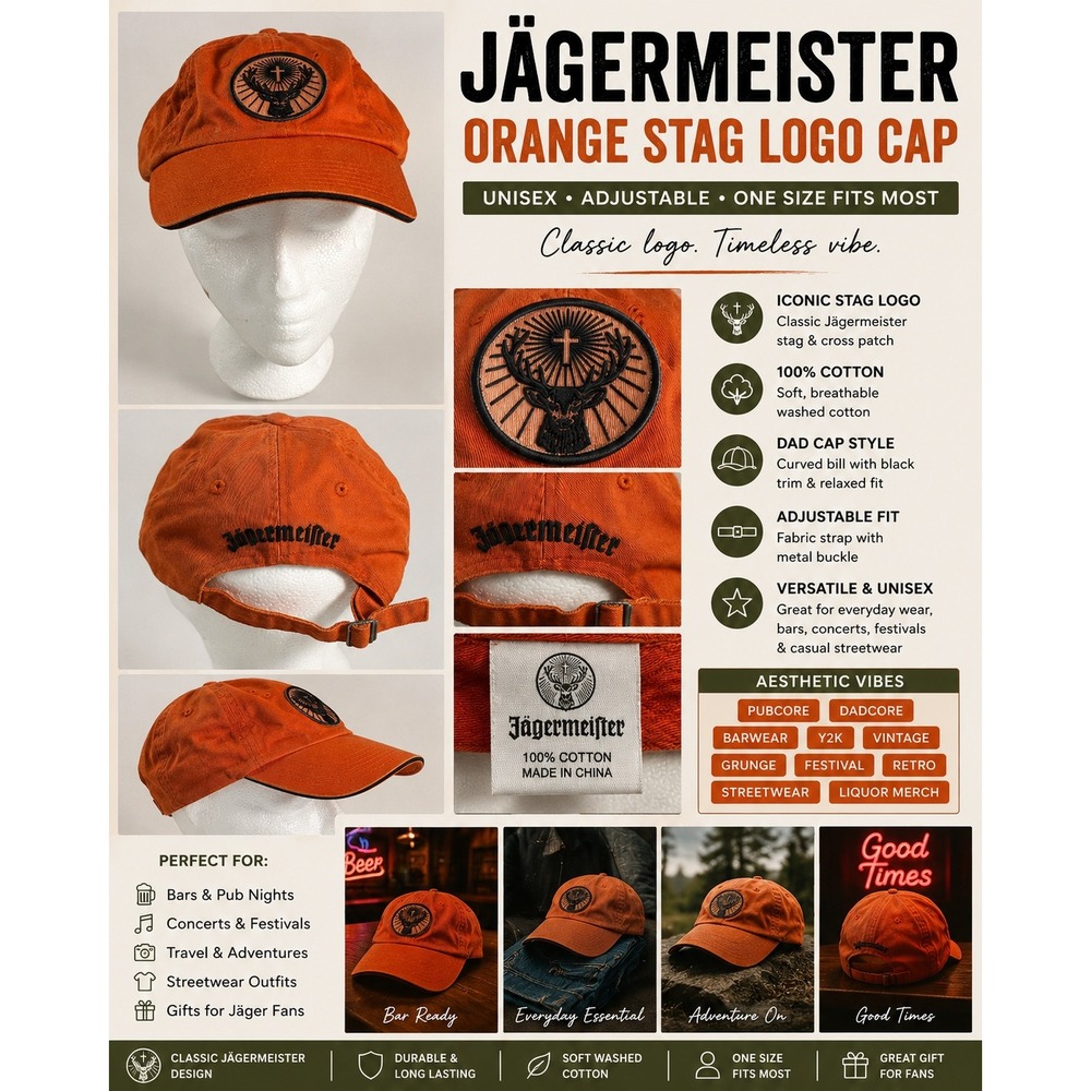 Jagermeister Orange Cotton Adjustable Baseball Cap Hat Unisex Stag Logo Logo